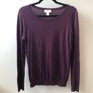 LOFT Women's Purple Rhinestone Embellished Crewneck Pullover Sweater Size S